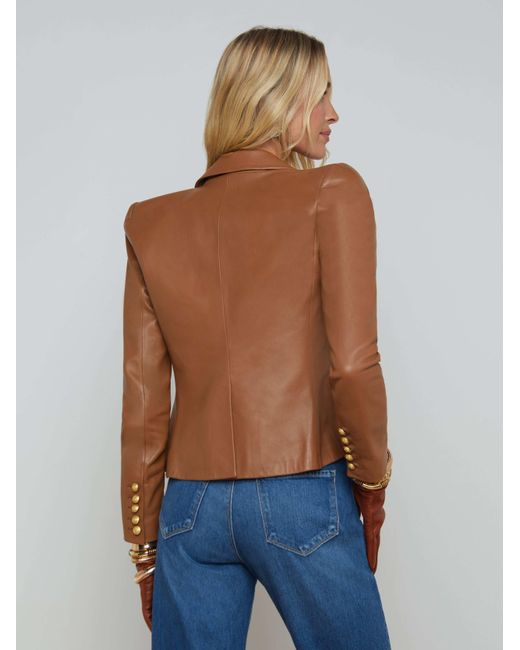 L'Agence Blue Bethany Leather Blazer
