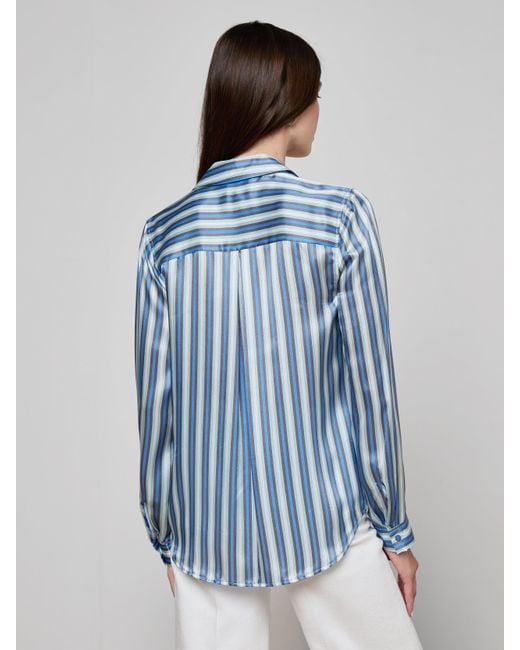 Chemisier En Soie Tyler, Rayures Chevrons Bleues L'Agence en coloris Blue