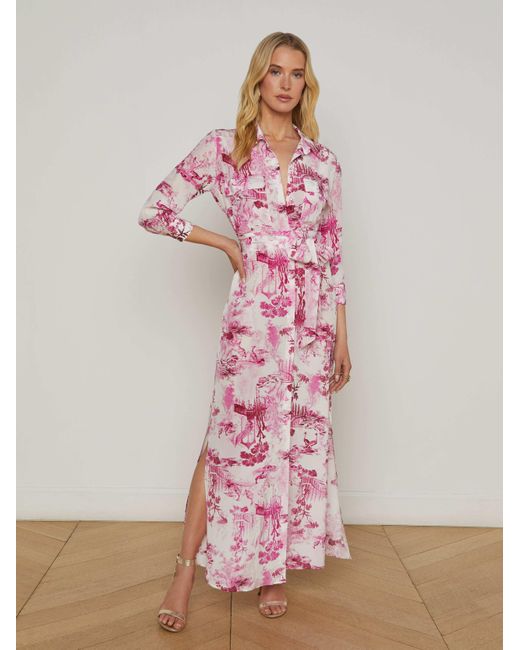 L'Agence Pink Cameron Silk Shirt Dress