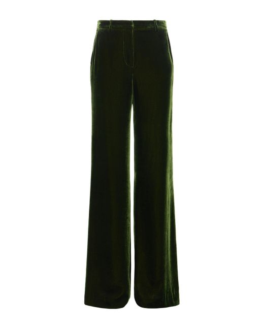 L'Agence Green High-Rise Wide-Leg Velvet Pants