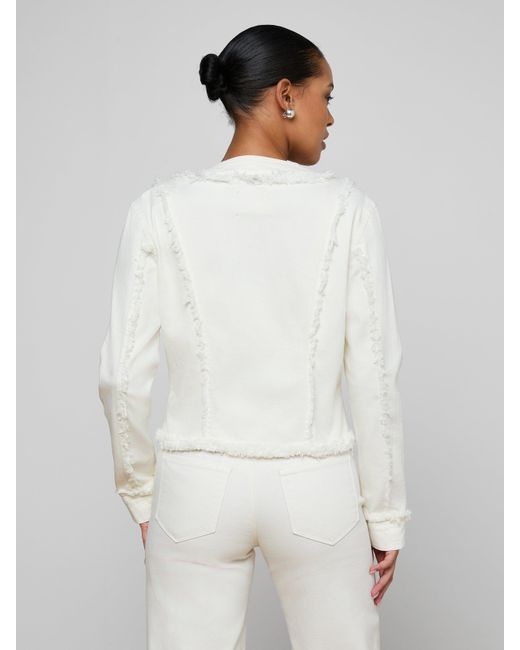 L'Agence White Yarin Collarless Fray Jacket