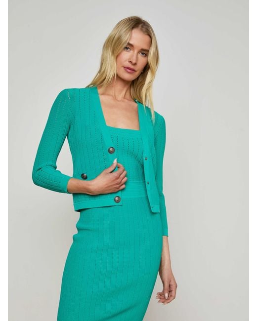 Cardigan En Maille Pointelle Irvin, Lagon/Nickel L'Agence en coloris Blue