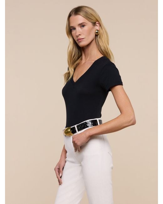 L'Agence Blue Becca Cotton V-neck Tee