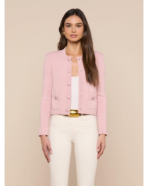 L'Agence Pink Patsy Cropped Cardigan