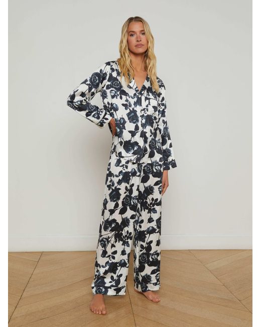 L'Agence White 'Agence Inez Silk Long Pajama Set