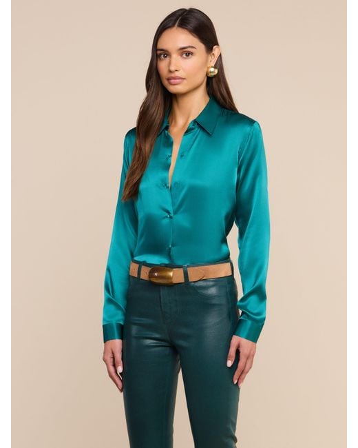 L'Agence Blue Tyler Silk Blouse Top