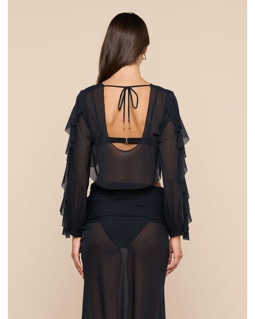 L'Agence Black Ambala Mesh Cover-Up Top
