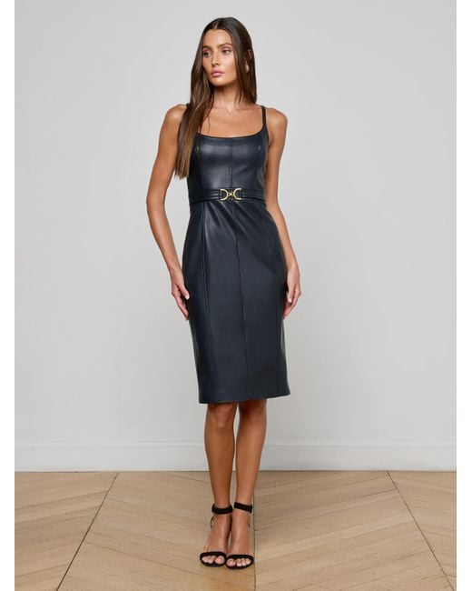 Robe En Cuir Vegan Halia, Bleu Nuit L'Agence en coloris Blue
