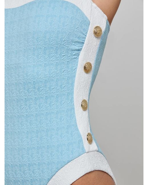 L'Agence Blue Tory Bandeau One-Piece Swimsuit