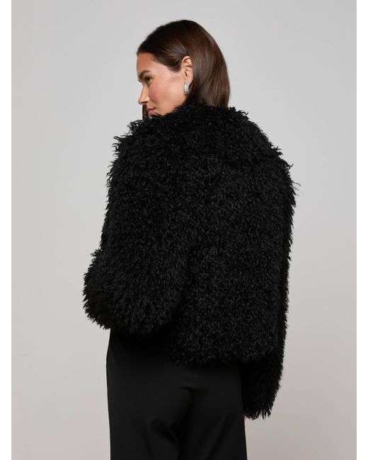 L'Agence Black Aura Cropped Faux Fur Jacket