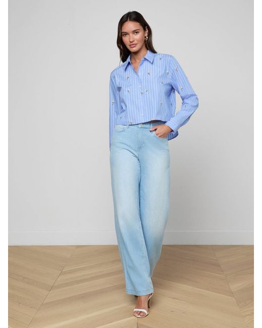 L'Agence Blue Cosette Sequined Shirt
