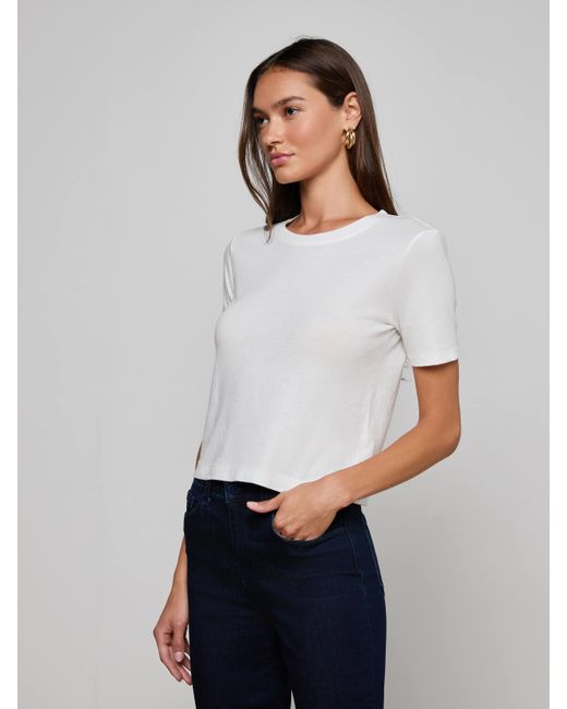 L'Agence White 'Agence Stormy Cropped Cotton T-Shirt