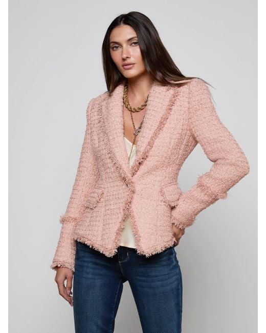 L'Agence Pink Kaisley Tweed Blazer