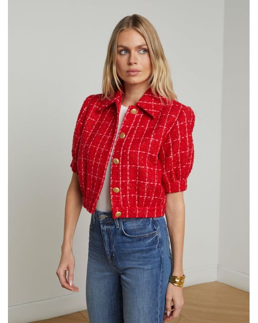 L'Agence Red Cove Cropped Tweed Jacket