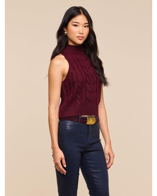 L'Agence Red Bellini Cable-Knit Top