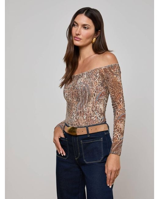 L'Agence Blue 'Agence Peonie Off-The-Shoulder Bodysuit