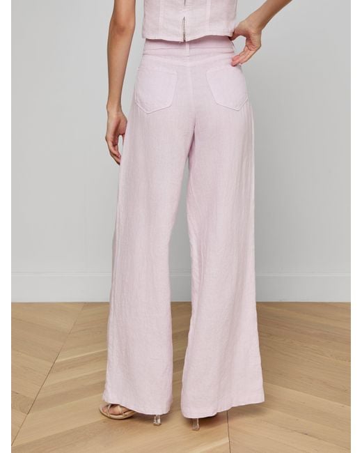 L'Agence Pink Amara Linen Wide-Leg Pants