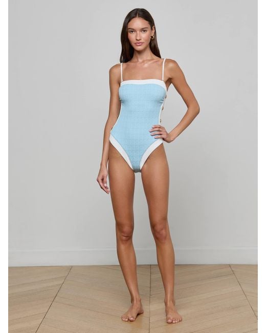 L'Agence Blue Tory Bandeau One-Piece Swimsuit