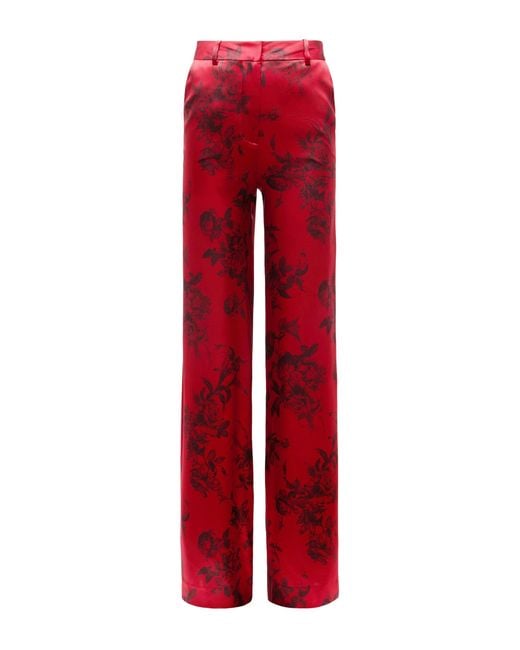 L'Agence Red Pilar Silk Wide-Leg Pants