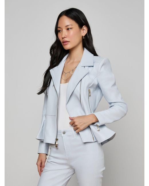 L'Agence White Lyric Peplum Biker Jacket