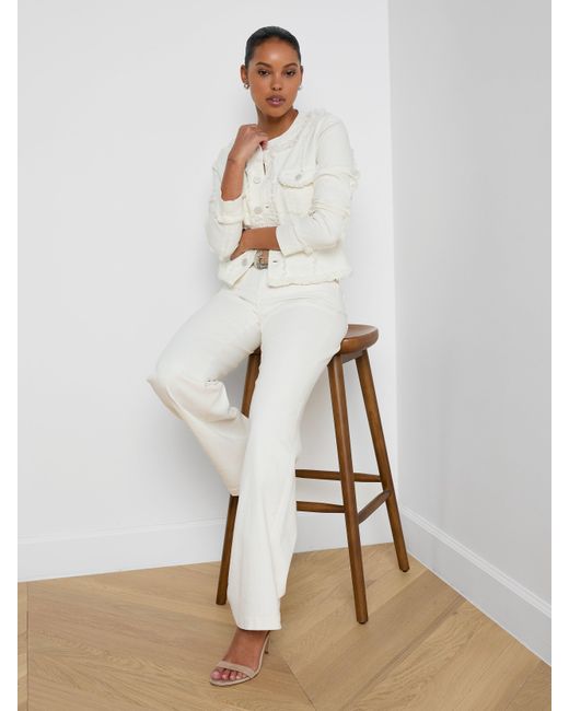 L'Agence White Yarin Collarless Fray Jacket