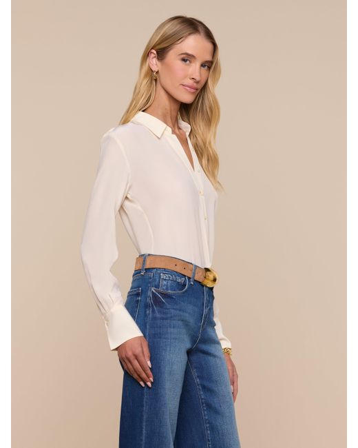 L'Agence Blue Babette Silk Blouse Top