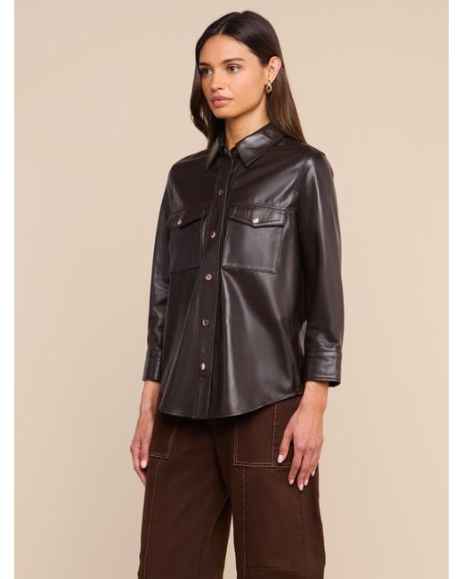 L'Agence Black Avina Leather Shirt