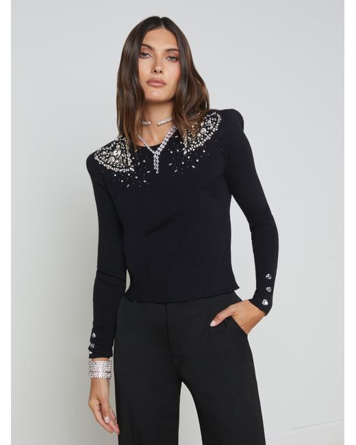 L'Agence Blue Cesca Embellished Pullover