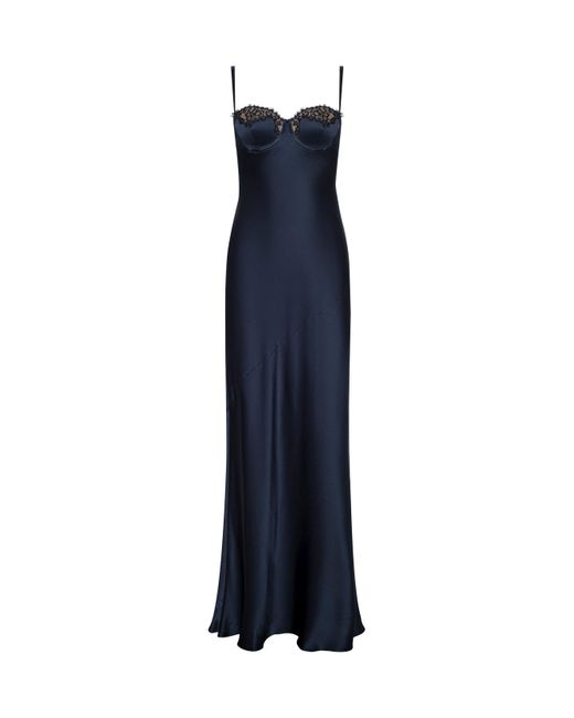 Robe De Soirée En Soie Et Dentelle Shayla, Bleu Nuit L'Agence en coloris Blue