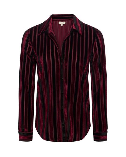 L'Agence Red Relaxed Velvet Burnout Striped Blouse