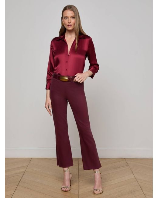 Jean 7/8 Évasé En Denim Enduit Kendra, Enduit Bordeaux Foncé L'Agence en coloris Red