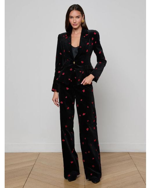 Blazer En Velours Kaisley, Noir Avec Roses Rouges Brodées L'Agence en coloris Black