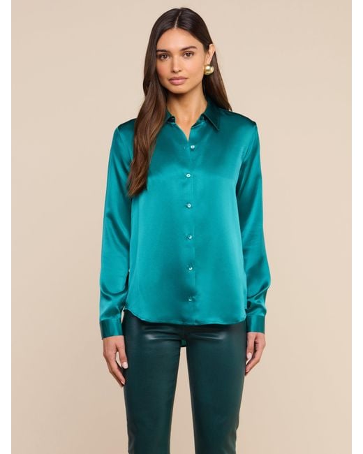 L'Agence Blue Tyler Silk Blouse Top