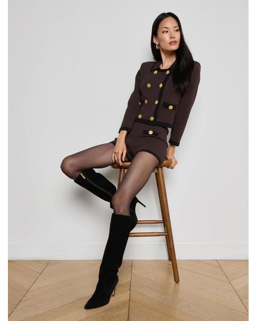 Veste Courte En Maille Janu, Marron Foncé/Noir L'Agence en coloris Multicolor