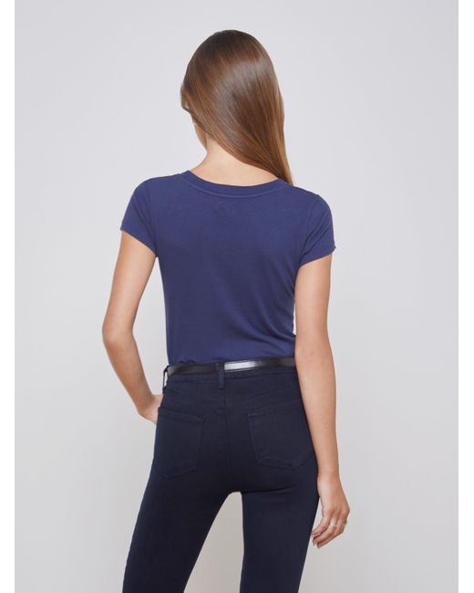 T-Shirt En Coton À Encolure Dégagée Cory, Bleu Marine L'Agence en coloris Blue