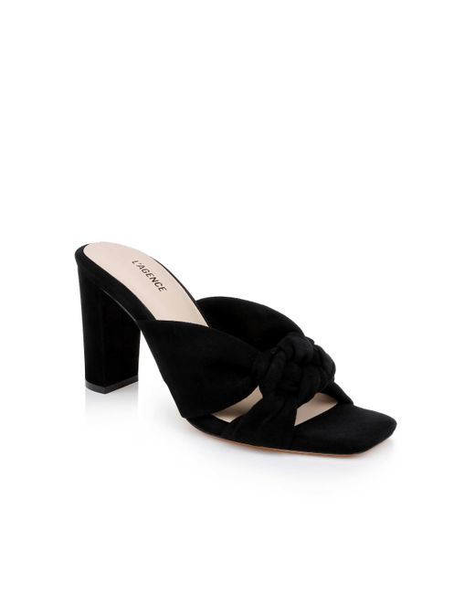 L'Agence Black Leonie Suede Block-Heel Sandal
