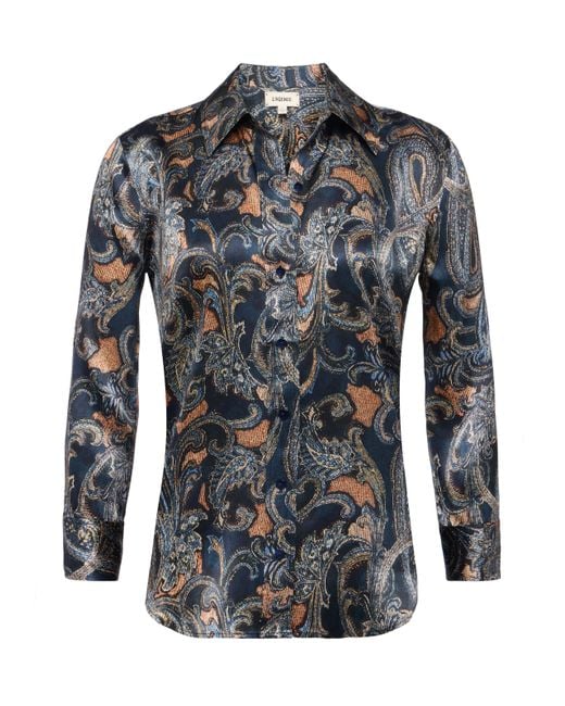 Chemisier En Soie Dani, Bleu Nuit À Motif Cachemire Multicolore L'Agence en coloris Gray