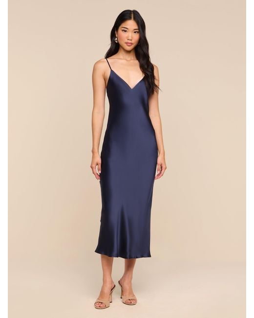 L'Agence Blue Seridie Silk Slip Dress