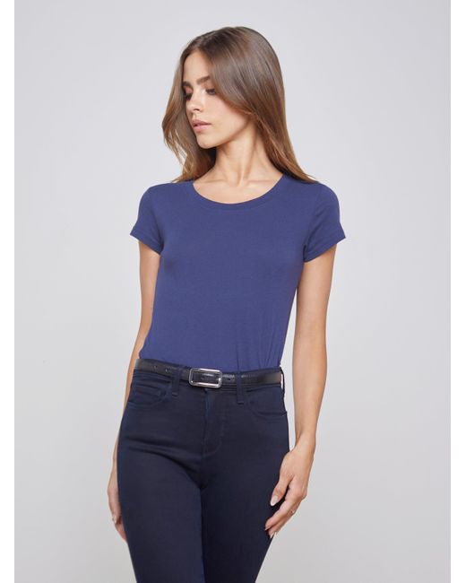 T-Shirt En Coton À Encolure Dégagée Cory, Bleu Marine L'Agence en coloris Blue