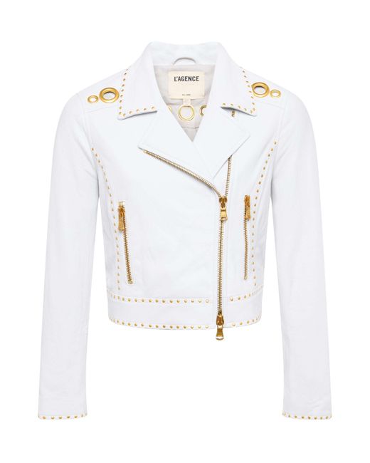 L'Agence White Aelin Studded Leather Jacket