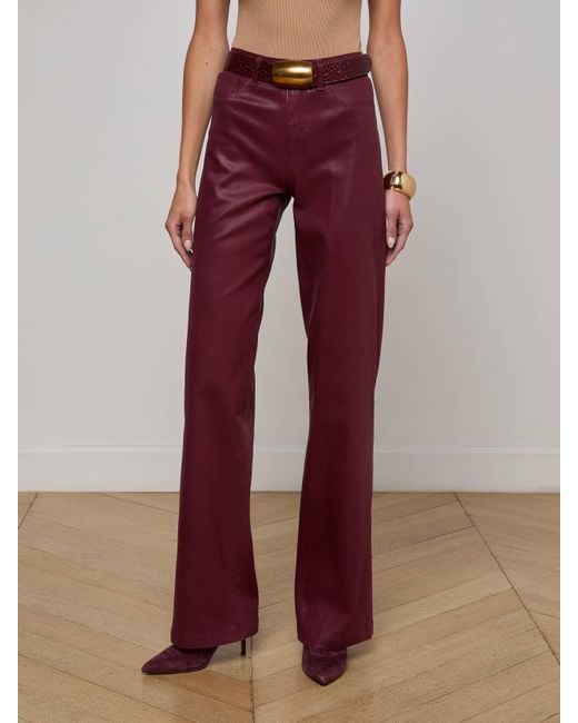 Jean Large En Denim Enduit Clayton, Enduit Bordeaux Foncé L'Agence en coloris Red