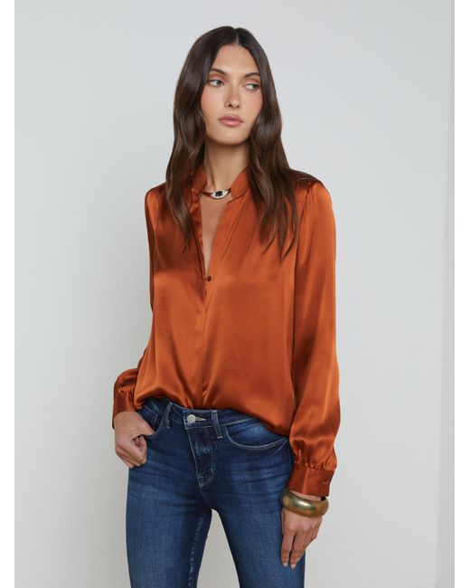 L'Agence Orange Bianca Silk Blouse Top