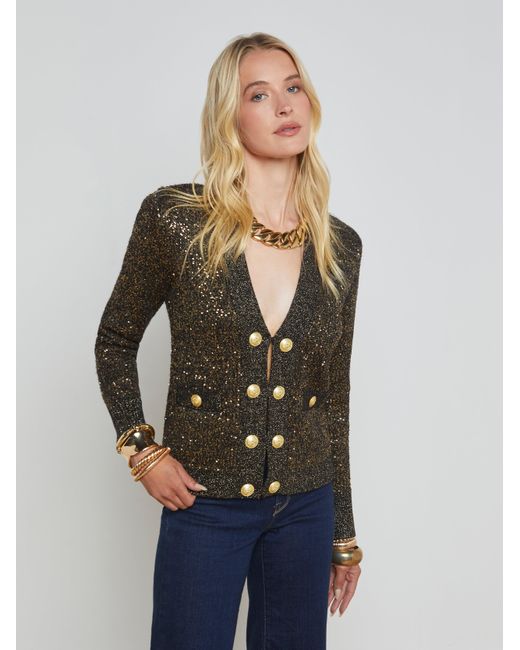 L'Agence Multicolor Sequined Knit Jacket Cardigan