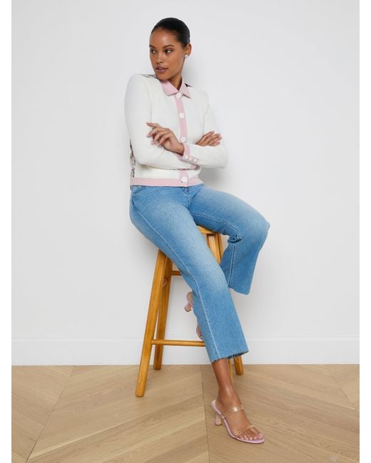 Cardigan Avec Dos En Satin Nomi, Ivoire/Rose/Imprimé Jungle Papillons Coloré L'Agence en coloris White