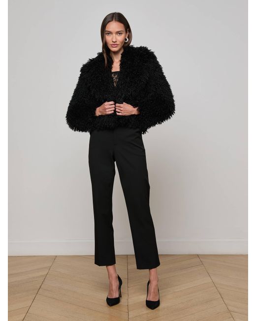 L'Agence Black Aura Cropped Faux Fur Jacket