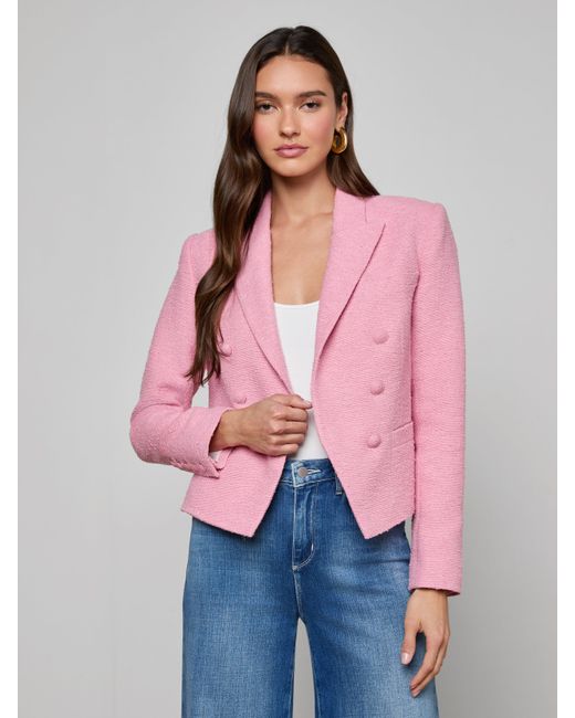 L'Agence Pink Brooke Tweed Blazer
