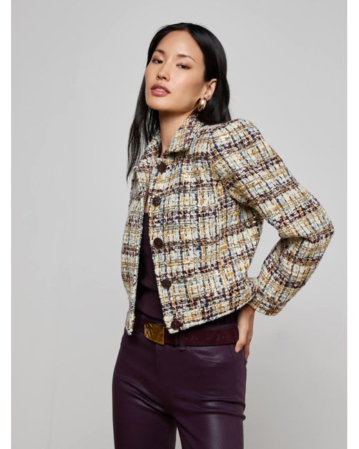 Veste En Tweed À Sequins Kasey, Tweed Chiné À Sequins Dorés L'Agence en coloris Brown