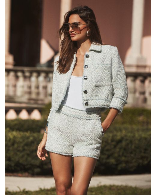 L'Agence Jia Fringed Tweed Jacket in White | Lyst