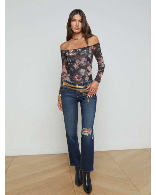 L'Agence Blue Peonie Off-The-Shoulder Bodysuit