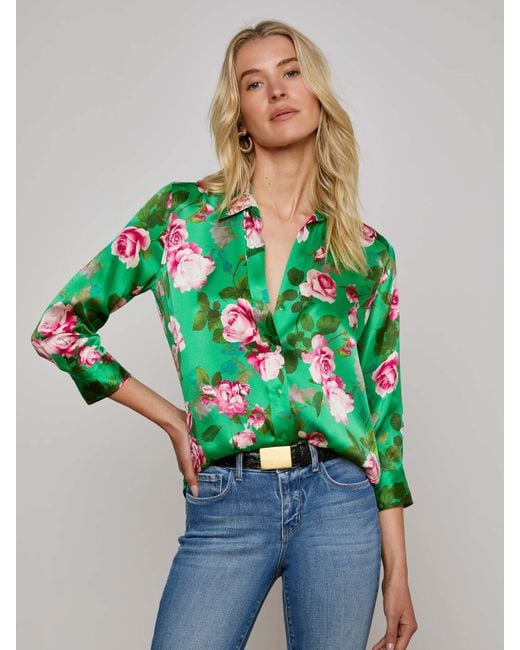 L'Agence Green Dani Silk Blouse Top